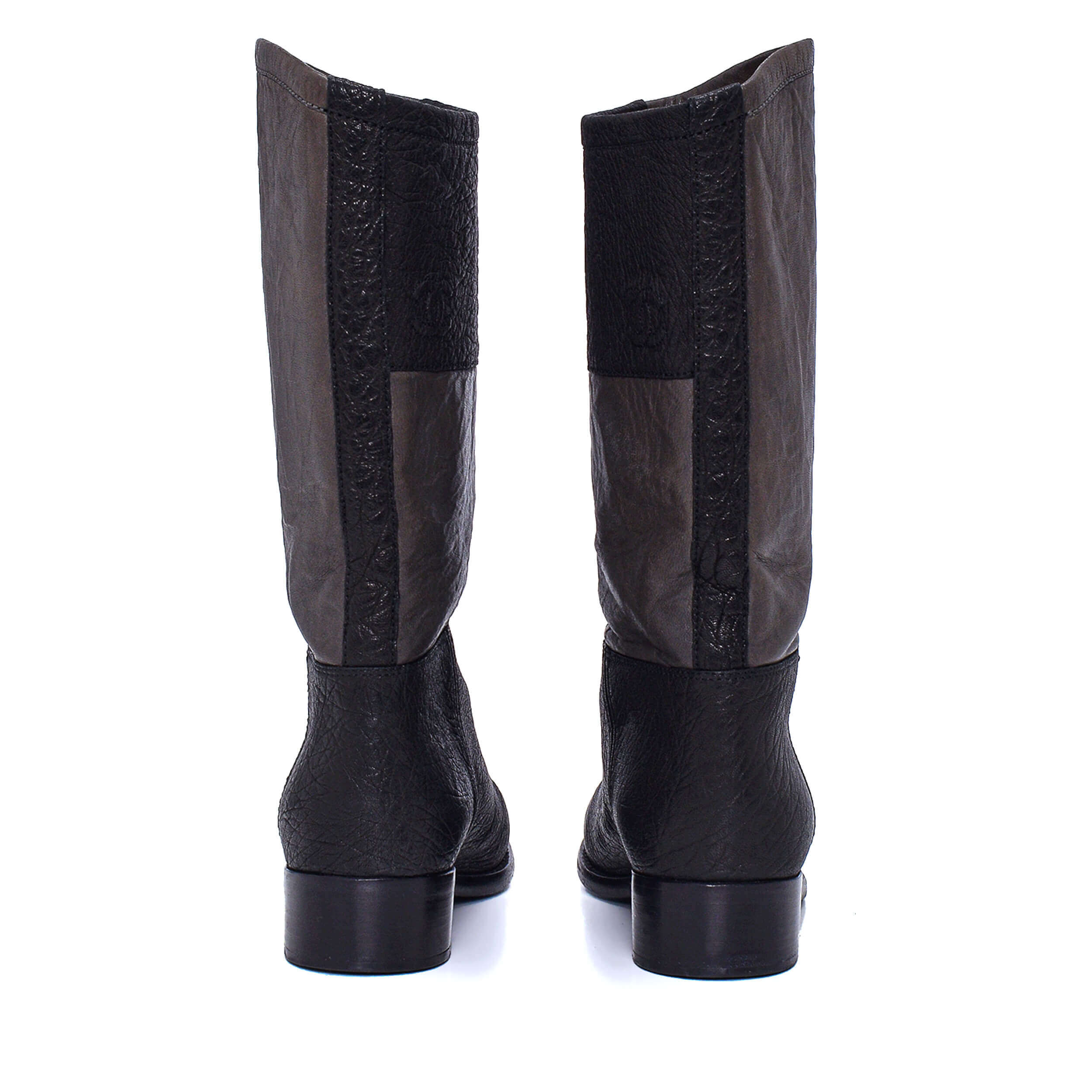 Chanel - Black&Anthracite Distressed Leather Boots